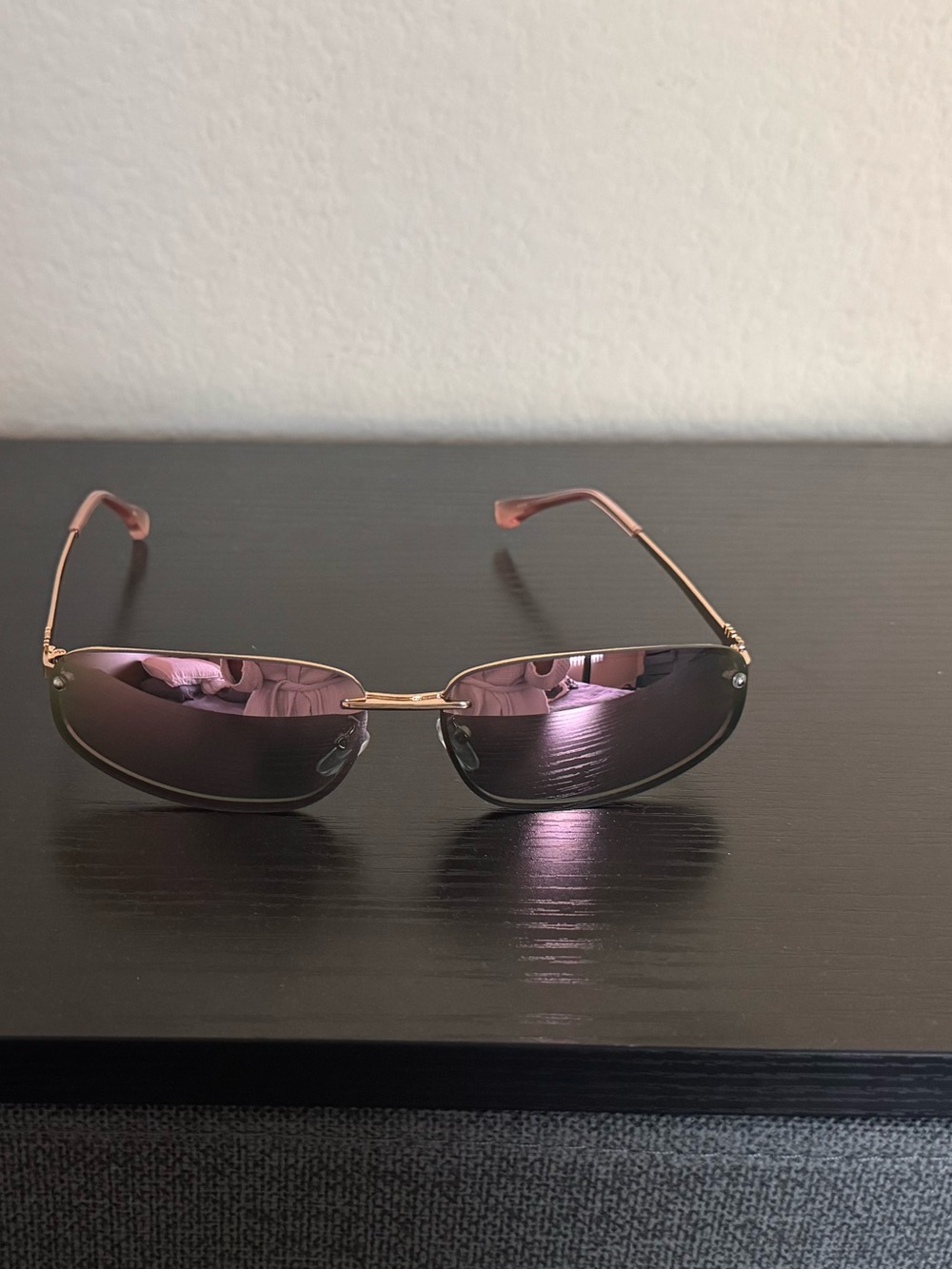 Gold Frame Pink Lens Rimless Sunglasses - Women Accessories - Picture 4 of 5